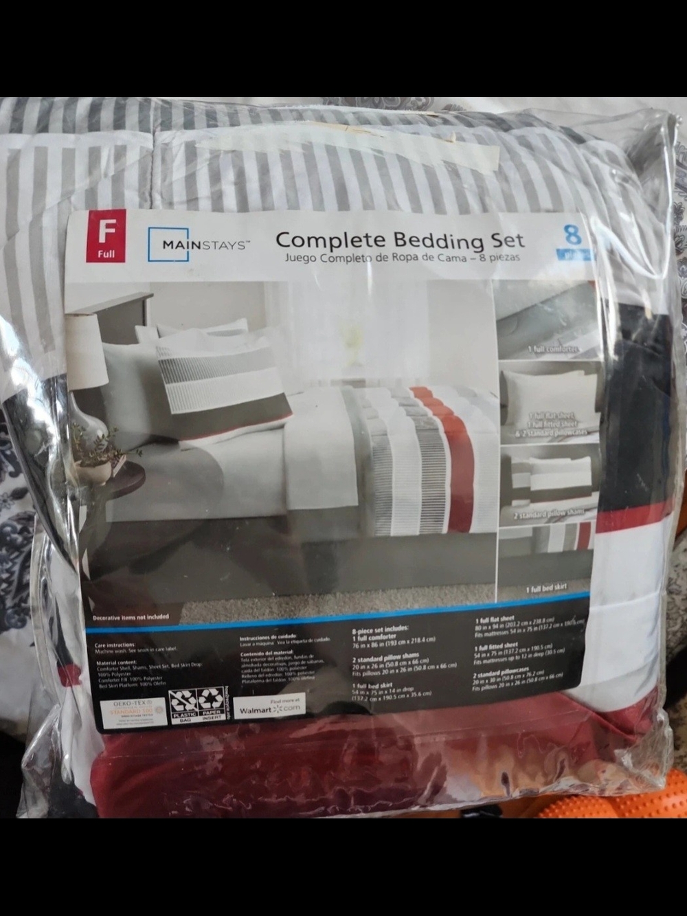Mainstays Full Complete Bedding Set - Gray, White & Red